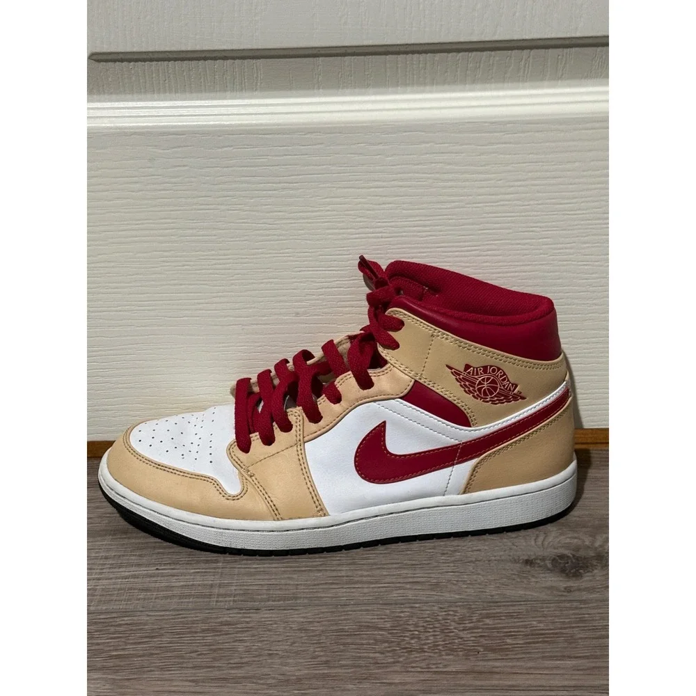 Air‎ Jordan 1 Mid Hemp White Gym Red BQ6472-161 Mens Tan Sneakers Size 11